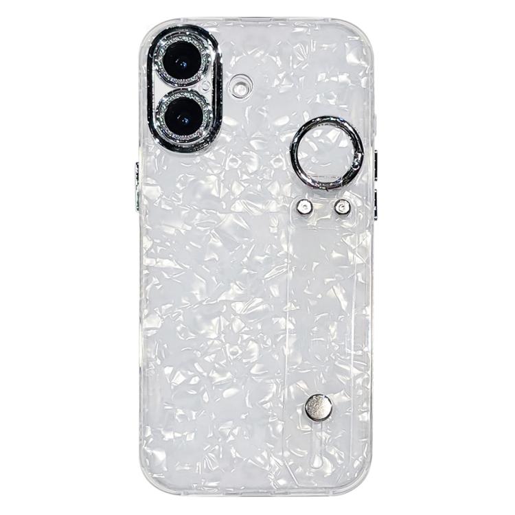 Plating Shell Texture Wristband Holder TPU Phone Case with Lens Film, For iPhone 17 Pro Max, For iPhone 17 Pro, For iPhone 17, For iPhone Air, For iPhone 16 Pro Max, For iPhone 16 Pro, For iPhone 16 Plus, For iPhone 16
