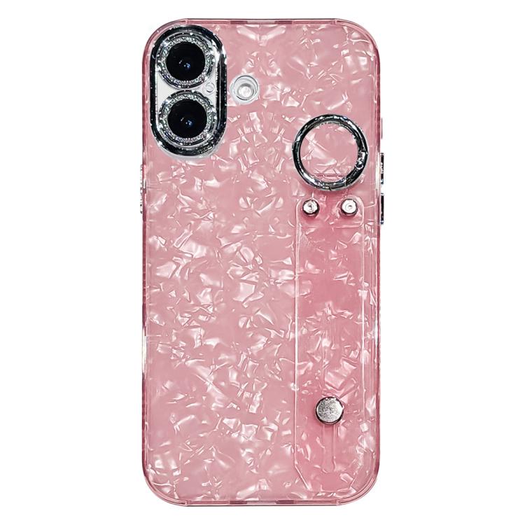 Plating Shell Texture Wristband Holder TPU Phone Case with Lens Film, For iPhone 17 Pro Max, For iPhone 17 Pro, For iPhone 17, For iPhone Air, For iPhone 16 Pro Max, For iPhone 16 Pro, For iPhone 16 Plus, For iPhone 16