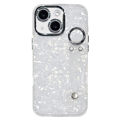 Plating Shell Texture Wristband Holder TPU Phone Case with Lens Film, For iPhone 15 Pro Max, For iPhone 15 Pro, For iPhone 15, For iPhone 14, For iPhone 14 Pro, For iPhone 14 Pro Max, For iPhone 13 Pro Max, For iPhone 13 Pro