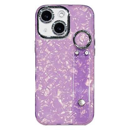 Plating Shell Texture Wristband Holder TPU Phone Case with Lens Film, For iPhone 15 Pro Max, For iPhone 15 Pro, For iPhone 15, For iPhone 14, For iPhone 14 Pro, For iPhone 14 Pro Max, For iPhone 13 Pro Max, For iPhone 13 Pro