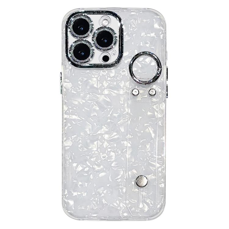 Plating Shell Texture Wristband Holder TPU Phone Case with Lens Film, For iPhone 15 Pro Max, For iPhone 15 Pro, For iPhone 15, For iPhone 14, For iPhone 14 Pro, For iPhone 14 Pro Max, For iPhone 13 Pro Max, For iPhone 13 Pro