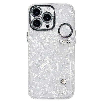 Plating Shell Texture Wristband Holder TPU Phone Case with Lens Film, For iPhone 15 Pro Max, For iPhone 15 Pro, For iPhone 15, For iPhone 14, For iPhone 14 Pro, For iPhone 14 Pro Max, For iPhone 13 Pro Max, For iPhone 13 Pro