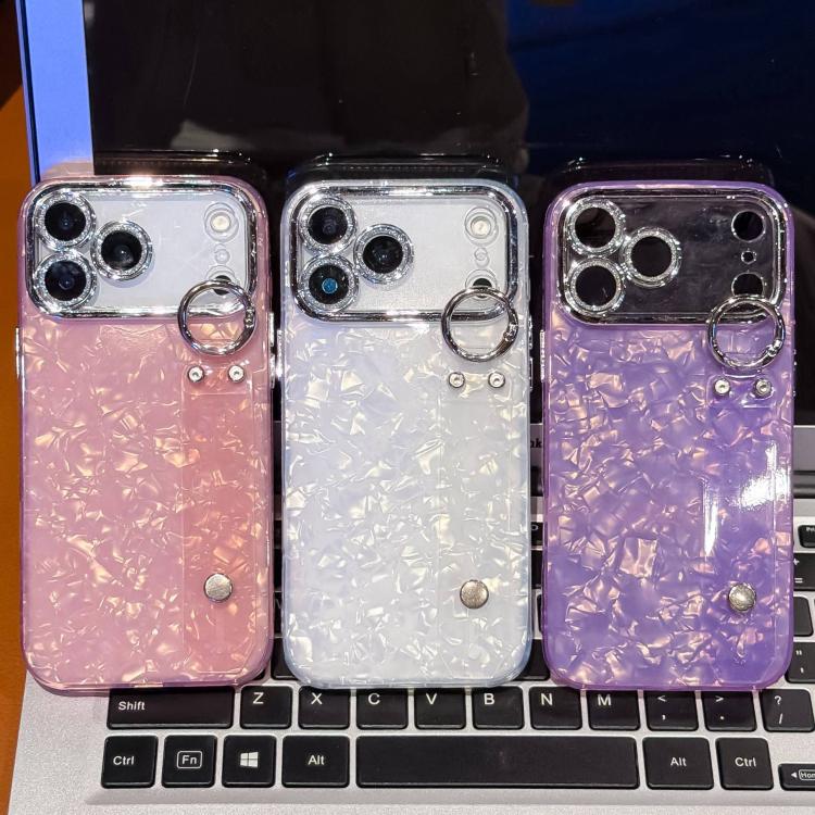Plating Shell Texture Wristband Holder TPU Phone Case with Lens Film, For iPhone 15 Pro Max, For iPhone 15 Pro, For iPhone 15, For iPhone 14, For iPhone 14 Pro, For iPhone 14 Pro Max, For iPhone 13 Pro Max, For iPhone 13 Pro