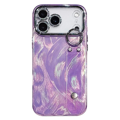 Plating Feather-Gauze Texture Wristband Holder TPU Phone Case with Lens Film, For iPhone 17 Pro Max, For iPhone 17 Pro, For iPhone 17, For iPhone Air, For iPhone 16 Pro Max, For iPhone 16 Pro, For iPhone 16 Plus, For iPhone 16
