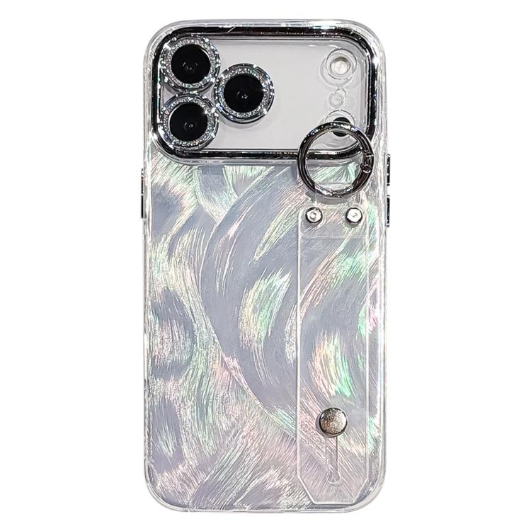 Plating Feather-Gauze Texture Wristband Holder TPU Phone Case with Lens Film, For iPhone 17 Pro Max, For iPhone 17 Pro, For iPhone 17, For iPhone Air, For iPhone 16 Pro Max, For iPhone 16 Pro, For iPhone 16 Plus, For iPhone 16
