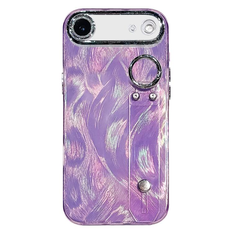 Plating Feather-Gauze Texture Wristband Holder TPU Phone Case with Lens Film, For iPhone 17 Pro Max, For iPhone 17 Pro, For iPhone 17, For iPhone Air, For iPhone 16 Pro Max, For iPhone 16 Pro, For iPhone 16 Plus, For iPhone 16
