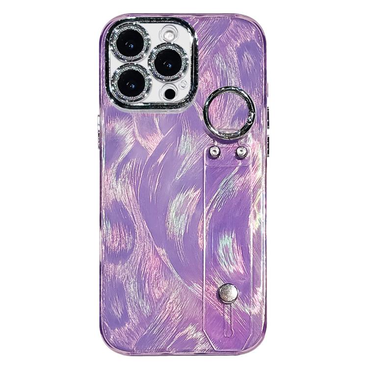 Plating Feather-Gauze Texture Wristband Holder TPU Phone Case with Lens Film, For iPhone 17 Pro Max, For iPhone 17 Pro, For iPhone 17, For iPhone Air, For iPhone 16 Pro Max, For iPhone 16 Pro, For iPhone 16 Plus, For iPhone 16
