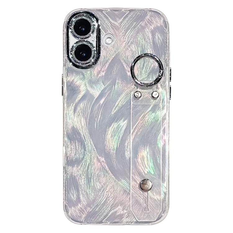 Plating Feather-Gauze Texture Wristband Holder TPU Phone Case with Lens Film, For iPhone 17 Pro Max, For iPhone 17 Pro, For iPhone 17, For iPhone Air, For iPhone 16 Pro Max, For iPhone 16 Pro, For iPhone 16 Plus, For iPhone 16