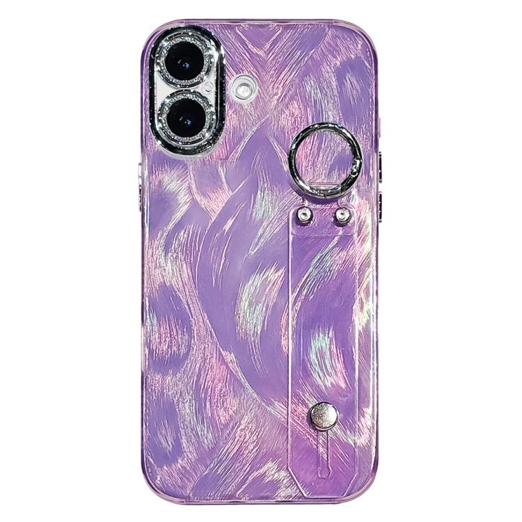 Plating Feather-Gauze Texture Wristband Holder TPU Phone Case with Lens Film, For iPhone 17 Pro Max, For iPhone 17 Pro, For iPhone 17, For iPhone Air, For iPhone 16 Pro Max, For iPhone 16 Pro, For iPhone 16 Plus, For iPhone 16