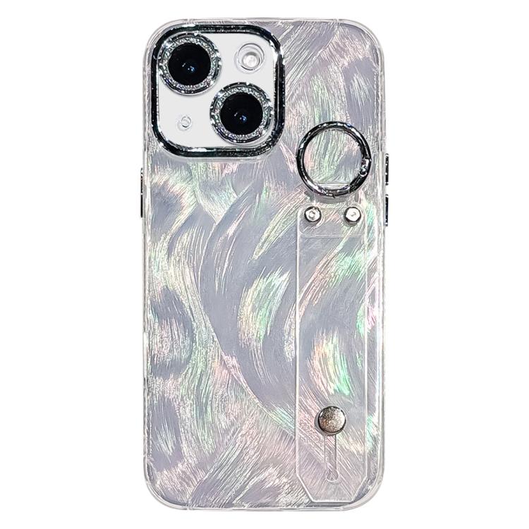 Plating Feather-Gauze Texture Wristband Holder TPU Phone Case with Lens Film, For iPhone 13
