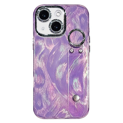 Plating Feather-Gauze Texture Wristband Holder TPU Phone Case with Lens Film, For iPhone 13