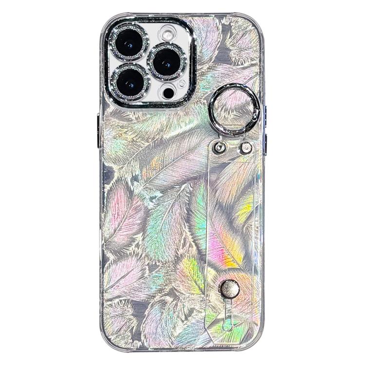 Plating Feather Texture Wristband Holder TPU Phone Case with Lens Film, For iPhone 17 Pro Max, For iPhone 17 Pro, For iPhone 17, For iPhone Air, For iPhone 16 Pro Max, For iPhone 16 Pro, For iPhone 16 Plus, For iPhone 16