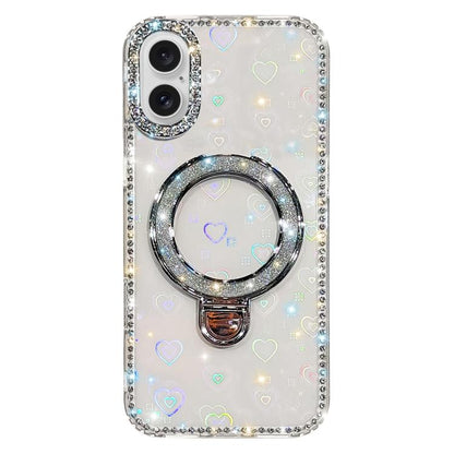 Rhinestone Glitter Kickstand Dual-side IMD Phone Case, For iPhone 16 Pro Max, For iPhone 16 Pro, For iPhone 16 Plus, For iPhone 16