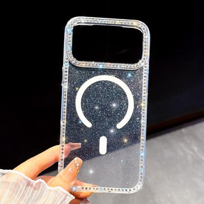 Rhinestone Dual-side IMD PC Hybrid TPU Magnetic Phone Case, For iPhone 16 Pro Max, For iPhone 16 Pro, For iPhone 16 Plus, For iPhone 16