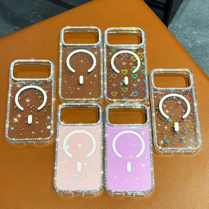 Rhinestone Dual-side IMD PC Hybrid TPU Magnetic Phone Case, For iPhone 13