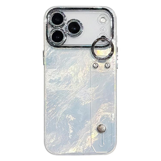 Plating Foil-like Metallic Texture Wristband Holder TPU Phone Case with Lens Film, For iPhone 17 Pro Max, For iPhone 17 Pro, For iPhone 17, For iPhone Air, For iPhone 16 Pro Max, For iPhone 16 Pro, For iPhone 16 Plus, For iPhone 16