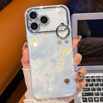 Plating Foil-like Metallic Texture Wristband Holder TPU Phone Case with Lens Film, For iPhone 17 Pro Max, For iPhone 17 Pro, For iPhone 17, For iPhone Air, For iPhone 16 Pro Max, For iPhone 16 Pro, For iPhone 16 Plus, For iPhone 16