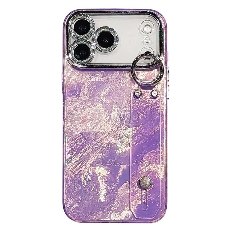 Plating Foil-like Metallic Texture Wristband Holder TPU Phone Case with Lens Film, For iPhone 17 Pro Max, For iPhone 17 Pro, For iPhone 17, For iPhone Air, For iPhone 16 Pro Max, For iPhone 16 Pro, For iPhone 16 Plus, For iPhone 16