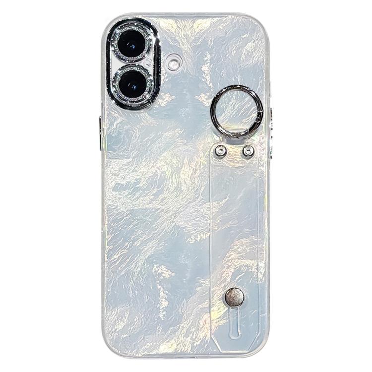 Plating Foil-like Metallic Texture Wristband Holder TPU Phone Case with Lens Film, For iPhone 17 Pro Max, For iPhone 17 Pro, For iPhone 17, For iPhone Air, For iPhone 16 Pro Max, For iPhone 16 Pro, For iPhone 16 Plus, For iPhone 16