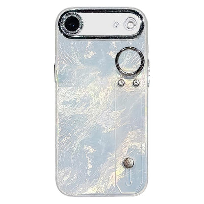 Plating Foil-like Metallic Texture Wristband Holder TPU Phone Case with Lens Film, For iPhone 17 Pro Max, For iPhone 17 Pro, For iPhone 17, For iPhone Air, For iPhone 16 Pro Max, For iPhone 16 Pro, For iPhone 16 Plus, For iPhone 16