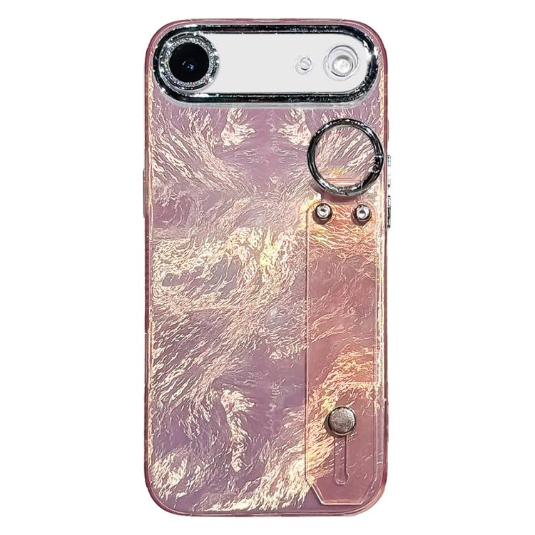 Plating Foil-like Metallic Texture Wristband Holder TPU Phone Case with Lens Film, For iPhone 17 Pro Max, For iPhone 17 Pro, For iPhone 17, For iPhone Air, For iPhone 16 Pro Max, For iPhone 16 Pro, For iPhone 16 Plus, For iPhone 16
