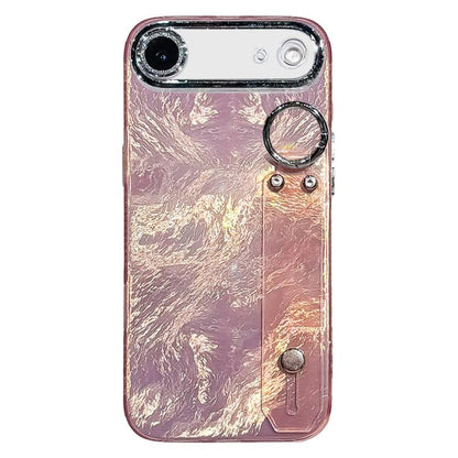 Plating Foil-like Metallic Texture Wristband Holder TPU Phone Case with Lens Film, For iPhone 17 Pro Max, For iPhone 17 Pro, For iPhone 17, For iPhone Air, For iPhone 16 Pro Max, For iPhone 16 Pro, For iPhone 16 Plus, For iPhone 16