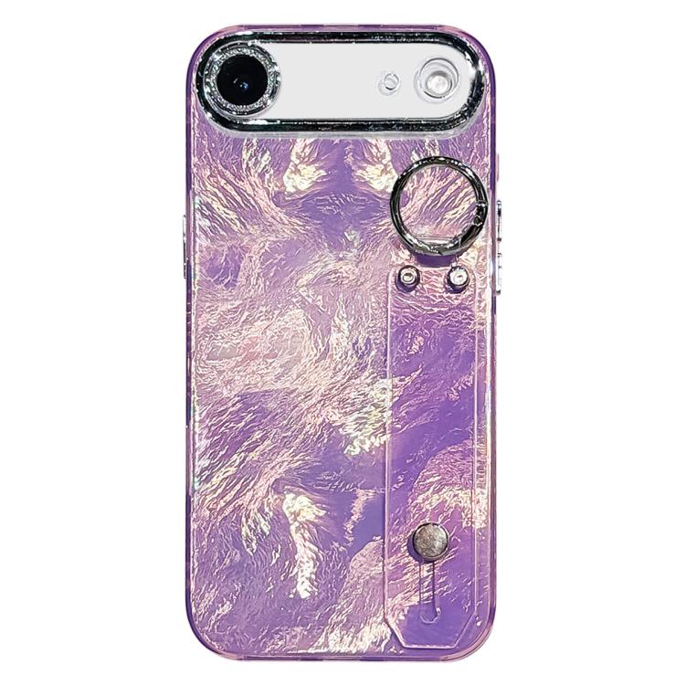 Plating Foil-like Metallic Texture Wristband Holder TPU Phone Case with Lens Film, For iPhone 17 Pro Max, For iPhone 17 Pro, For iPhone 17, For iPhone Air, For iPhone 16 Pro Max, For iPhone 16 Pro, For iPhone 16 Plus, For iPhone 16