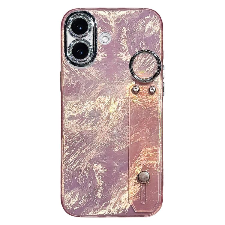 Plating Foil-like Metallic Texture Wristband Holder TPU Phone Case with Lens Film, For iPhone 17 Pro Max, For iPhone 17 Pro, For iPhone 17, For iPhone Air, For iPhone 16 Pro Max, For iPhone 16 Pro, For iPhone 16 Plus, For iPhone 16