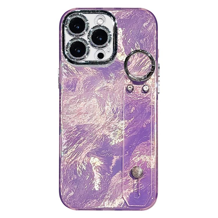Plating Foil-like Metallic Texture Wristband Holder TPU Phone Case with Lens Film, For iPhone 15 Pro Max, For iPhone 15 Pro, For iPhone 15, For iPhone 14, For iPhone 14 Pro, For iPhone 14 Pro Max, For iPhone 13 Pro Max, For iPhone 13 Pro