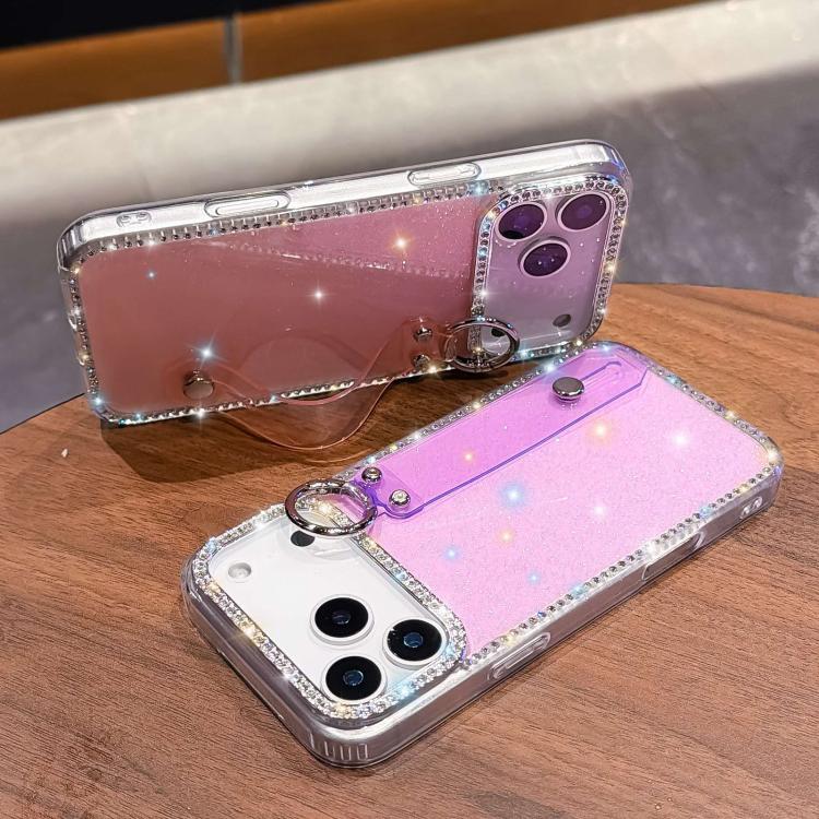 Rhinestone Glitter Wristband Holder Phone Case, For iPhone 15 Pro, For iPhone 15, For iPhone 14, For iPhone 14 Pro