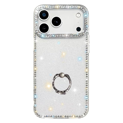Rhinestone Ring Holder Dual-side IMD PC Hybrid TPU Phone Case, For iPhone 17 Pro Max, For iPhone 17 Pro, For iPhone 17, For iPhone Air