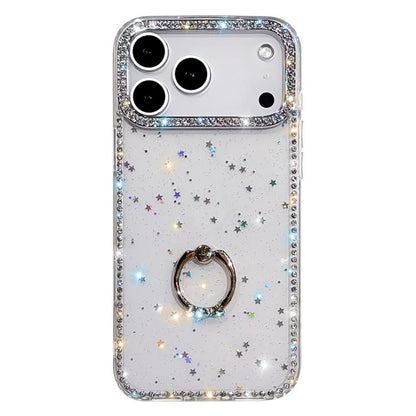 Rhinestone Ring Holder Dual-side IMD PC Hybrid TPU Phone Case, For iPhone 17 Pro Max, For iPhone 17 Pro, For iPhone 17, For iPhone Air