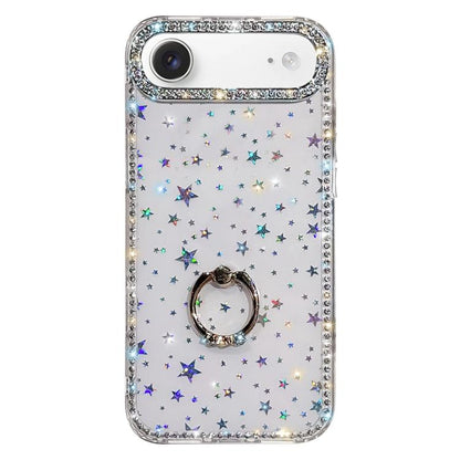 Rhinestone Ring Holder Dual-side IMD PC Hybrid TPU Phone Case, For iPhone 17 Pro Max, For iPhone 17 Pro, For iPhone 17, For iPhone Air