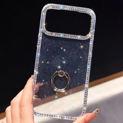 Rhinestone Ring Holder Dual-side IMD PC Hybrid TPU Phone Case, For iPhone 16 Pro Max, For iPhone 16 Pro, For iPhone 16 Plus, For iPhone 16