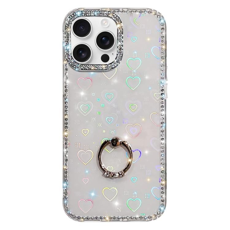 Rhinestone Ring Holder Dual-side IMD PC Hybrid TPU Phone Case, For iPhone 16 Pro Max, For iPhone 16 Pro, For iPhone 16 Plus, For iPhone 16