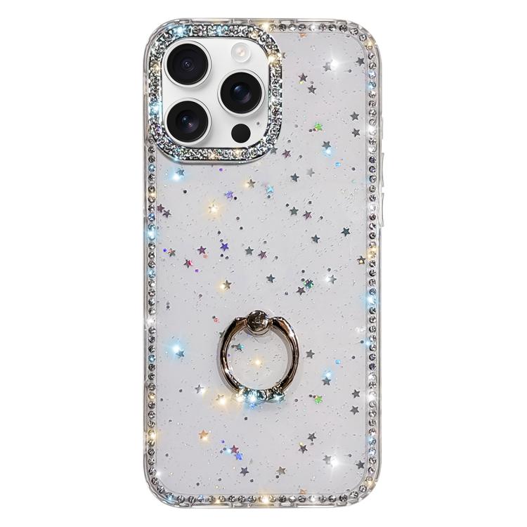 Rhinestone Ring Holder Dual-side IMD PC Hybrid TPU Phone Case, For iPhone 16 Pro Max, For iPhone 16 Pro, For iPhone 16 Plus, For iPhone 16