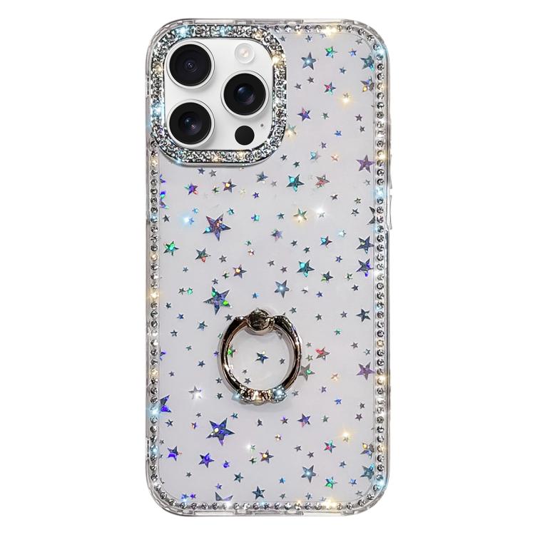 Rhinestone Ring Holder Dual-side IMD PC Hybrid TPU Phone Case, For iPhone 16 Pro Max, For iPhone 16 Pro, For iPhone 16 Plus, For iPhone 16