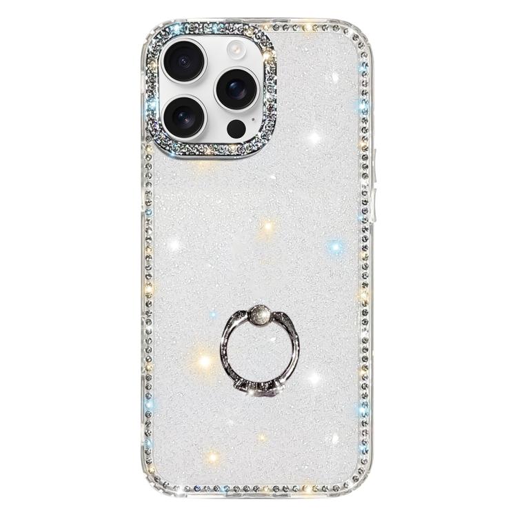 Rhinestone Ring Holder Dual-side IMD PC Hybrid TPU Phone Case, For iPhone 16 Pro Max, For iPhone 16 Pro, For iPhone 16 Plus, For iPhone 16