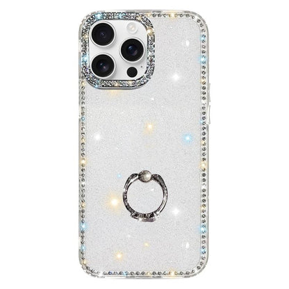 Rhinestone Ring Holder Dual-side IMD PC Hybrid TPU Phone Case, For iPhone 16 Pro Max, For iPhone 16 Pro, For iPhone 16 Plus, For iPhone 16