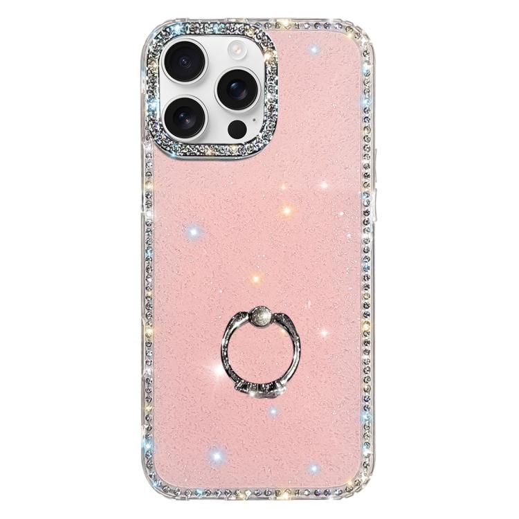 Rhinestone Ring Holder Dual-side IMD PC Hybrid TPU Phone Case, For iPhone 16 Pro Max, For iPhone 16 Pro, For iPhone 16 Plus, For iPhone 16