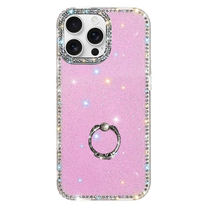 Rhinestone Ring Holder Dual-side IMD PC Hybrid TPU Phone Case, For iPhone 16 Pro Max, For iPhone 16 Pro, For iPhone 16 Plus, For iPhone 16