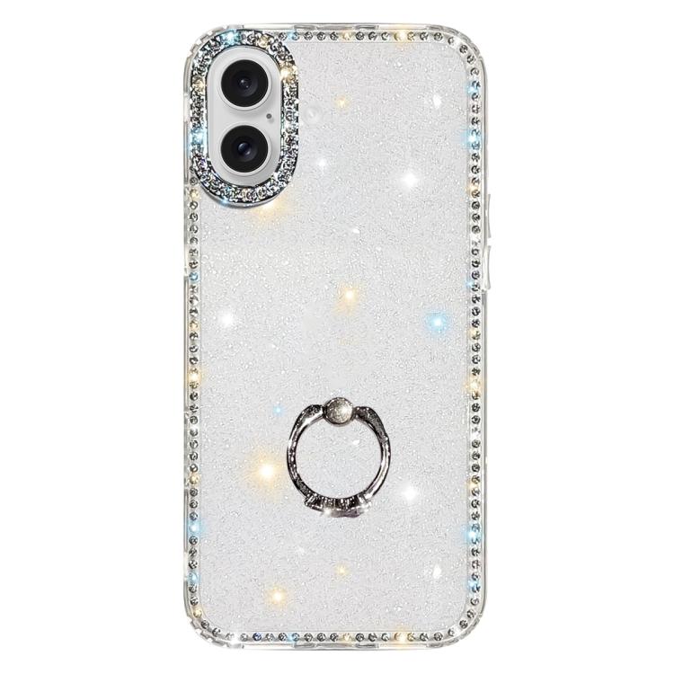Rhinestone Ring Holder Dual-side IMD PC Hybrid TPU Phone Case, For iPhone 16 Pro Max, For iPhone 16 Pro, For iPhone 16 Plus, For iPhone 16