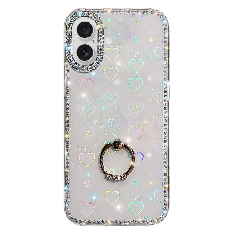 Rhinestone Ring Holder Dual-side IMD PC Hybrid TPU Phone Case, For iPhone 16 Pro Max, For iPhone 16 Pro, For iPhone 16 Plus, For iPhone 16