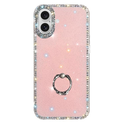Rhinestone Ring Holder Dual-side IMD PC Hybrid TPU Phone Case, For iPhone 16 Pro Max, For iPhone 16 Pro, For iPhone 16 Plus, For iPhone 16