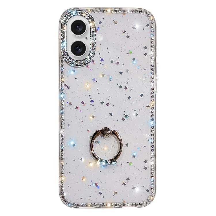 Rhinestone Ring Holder Dual-side IMD PC Hybrid TPU Phone Case, For iPhone 16 Pro Max, For iPhone 16 Pro, For iPhone 16 Plus, For iPhone 16