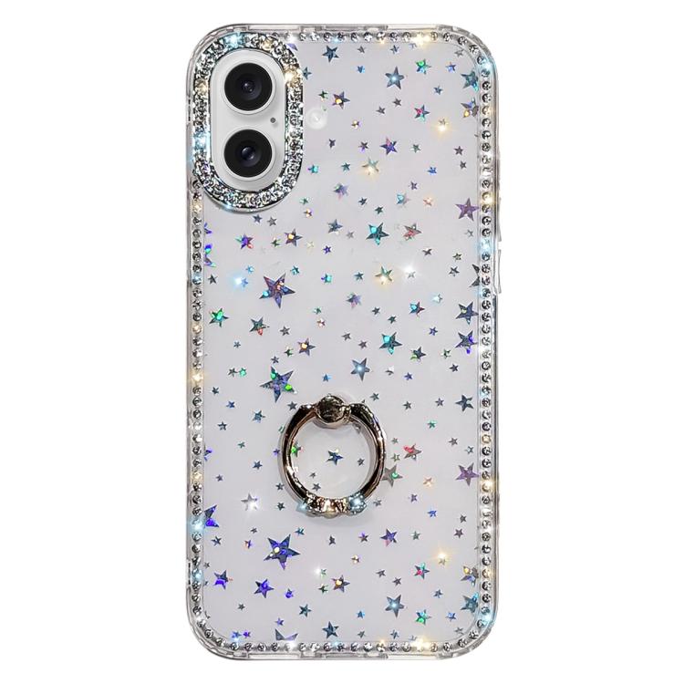 Rhinestone Ring Holder Dual-side IMD PC Hybrid TPU Phone Case, For iPhone 16 Pro Max, For iPhone 16 Pro, For iPhone 16 Plus, For iPhone 16