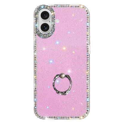 Rhinestone Ring Holder Dual-side IMD PC Hybrid TPU Phone Case, For iPhone 16 Pro Max, For iPhone 16 Pro, For iPhone 16 Plus, For iPhone 16