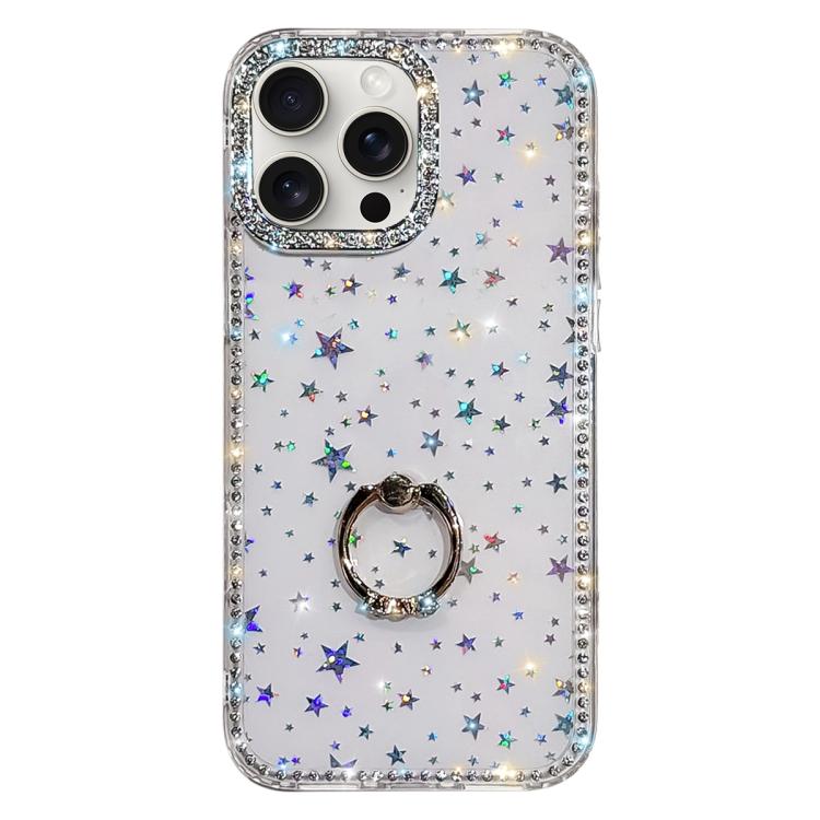 Rhinestone Ring Holder Dual-side IMD PC Hybrid TPU Phone Case, For iPhone 15 Pro Max, For iPhone 15 Pro, For iPhone 15, For iPhone 14