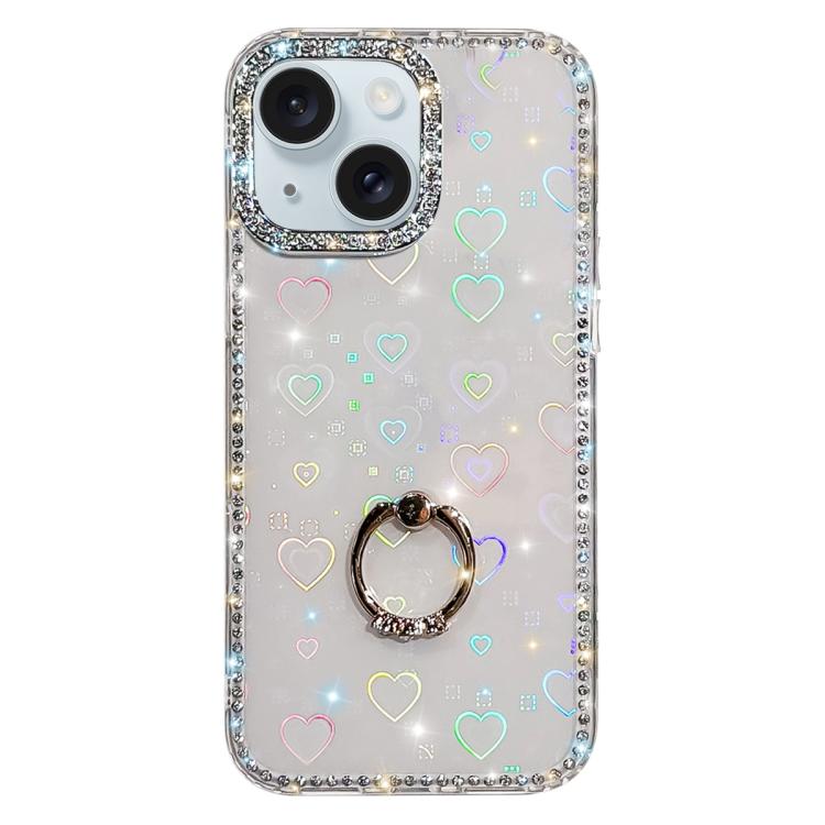 Rhinestone Ring Holder Dual-side IMD PC Hybrid TPU Phone Case, For iPhone 15 Pro Max, For iPhone 15 Pro, For iPhone 15, For iPhone 14