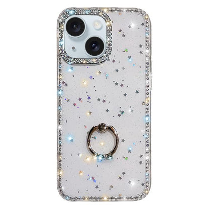 Rhinestone Ring Holder Dual-side IMD PC Hybrid TPU Phone Case, For iPhone 15 Pro Max, For iPhone 15 Pro, For iPhone 15, For iPhone 14